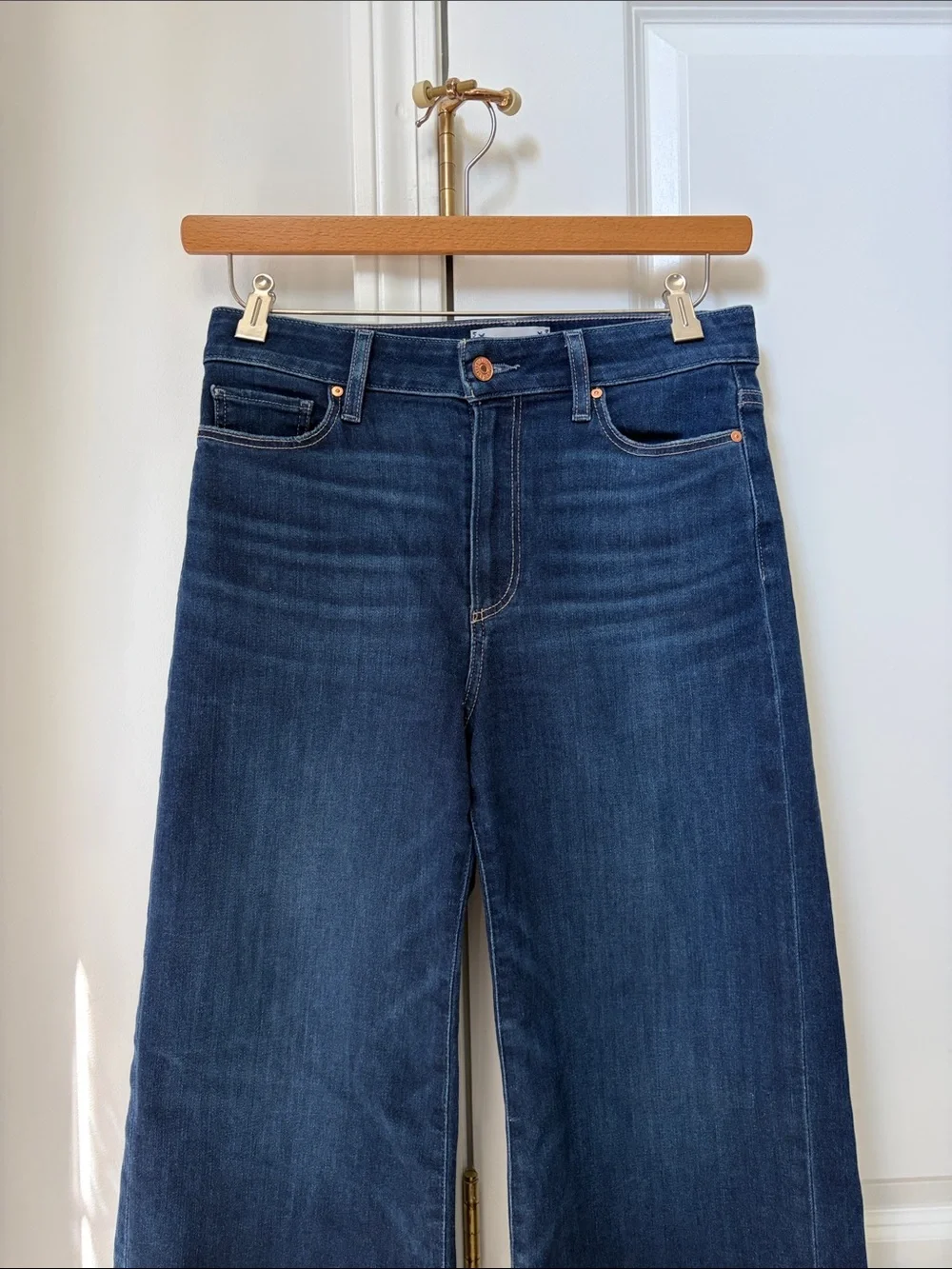 PAIGE Dark Blue Wide-Leg High-Rise Jeans - Picture 3 of 9
